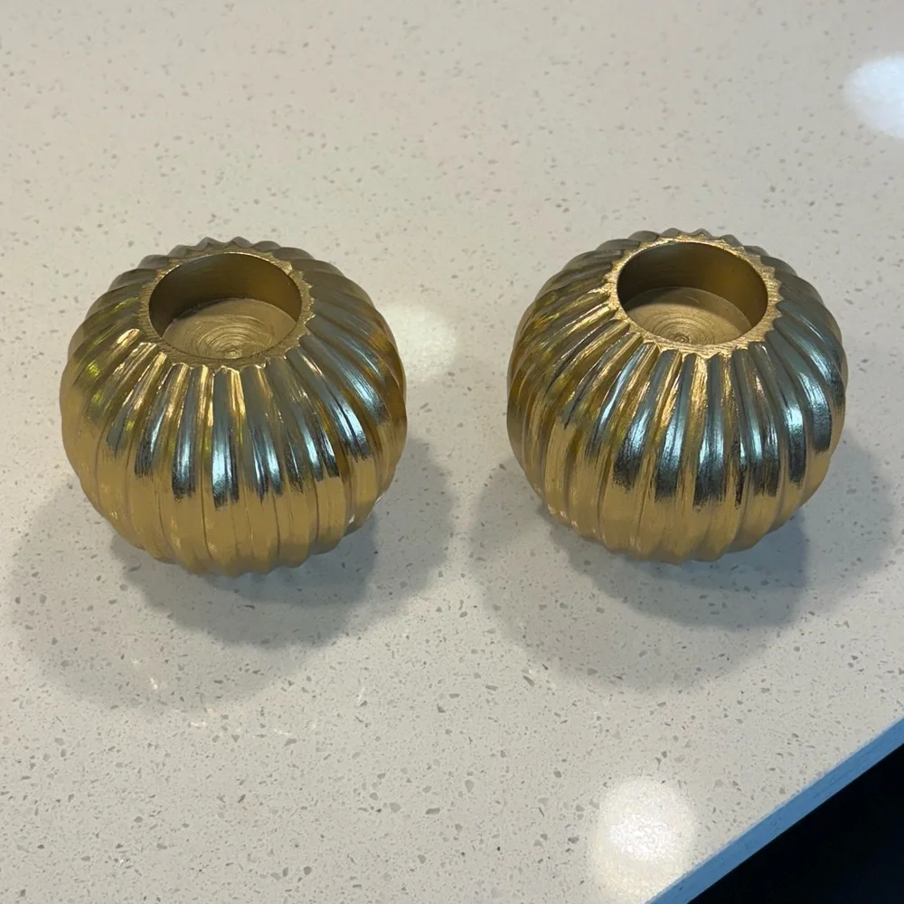 🔸NWT🔸Set of 2 CB2 Slice Gold Tea Light Holders